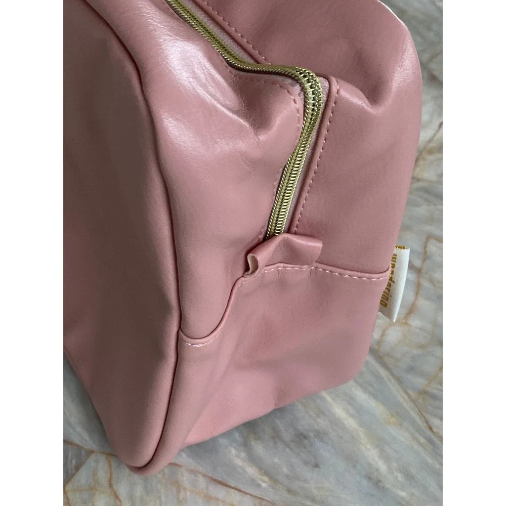 Wandering Nature Pink Vegan Leather Travel Cosmetic Makeup Bag Pouch Gold Zipper